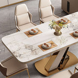 Traditional Luxury Dining Table Stone Rectangle Fixed Table with Pedestal Base Clearhalo 'Dining Tables & Seating' 'Dining Tables' 'dining_table' 'furn' 'furn_dining_table' 'Furniture' 'Kitchen & Dining Furniture' 1200x1200_dda94e4e-fc21-4597-9f06-956f6abcee55