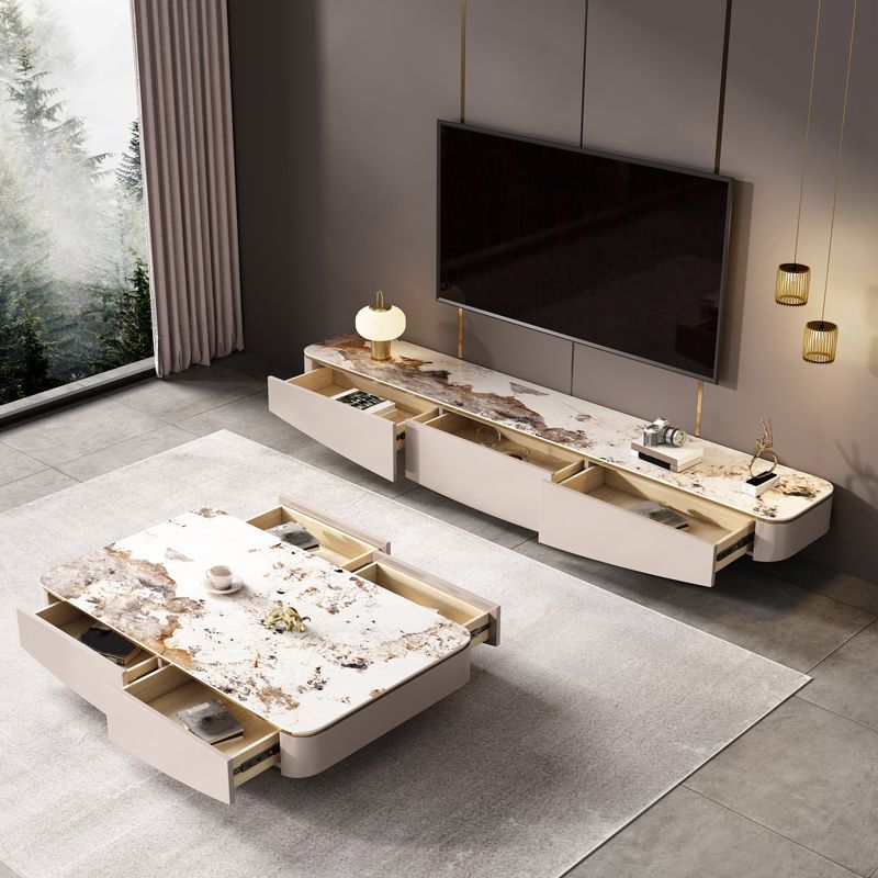 Modern Media Console TV Stand Stone TV Stand Console with 3 Drawers Clearhalo 'furn' 'furn_tv_stands_entertainment_centers' 'Furniture' 'Living Room Furniture' 'TV Stands & Entertainment Centers' 'TV Stands & Media Storage Furniture' 'tv_stands_entertainment_centers' 1200x1200_ddab4e9a-2074-4d13-a032-6dd0403b4b09