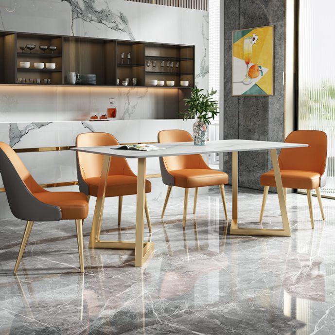 Minimalist White Sintered Stone Dining Table Rectangle Standard Dining Table with Double Pedestal Clearhalo ' dining_table' 'Dining Tables & Seating' 'Dining Tables' 'Furniture' 'furniture_dining_table' 'Kitchen & Dining Furniture' 'kitchen&dining_furn' 'kitchen' 'kitchen_dining_table' 1200x1200_ddab8caa-a561-4205-ad89-f36fe878da3c