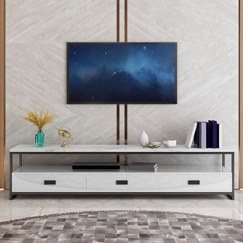 Meuble TV moderne avec 3 tiroirs, console multimédia de rangement ouverte