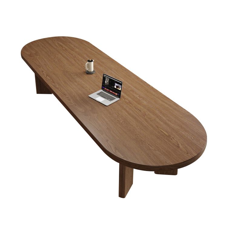 Vaste houten bovenkant eettafel moderne ovale tafel met 4 poten in bruin