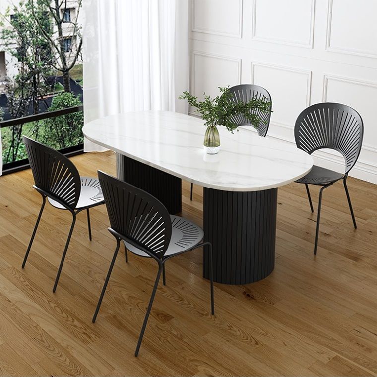 Marble Dining Table Contemporary Style Dining Site Table with Double Pedestal Clearhalo ' dining_table' 'Dining Tables & Seating' 'Dining Tables' 'furn' 'furn_dining_table' 'Furniture' 'furniture_dining_table' 'Kitchen & Dining Furniture' 'kitchen&dining_furn' 'kitchen' 'kitchen_dining_table' 1200x1200_ddad3b03-726d-474a-85a6-2cd9e792ec56
