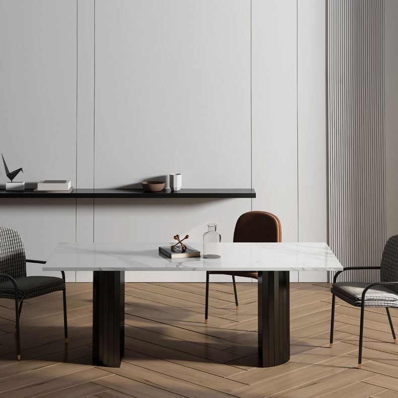 Metal Contemporary Double Pedestal Dining Table Sintered Stone Table for Dining Room Clearhalo ' dining_table' 'Dining Tables & Seating' 'Dining Tables' 'furn' 'furn_dining_table' 'Furniture' 'furniture_dining_table' 'Kitchen & Dining Furniture' 'kitchen&dining_furn' 'kitchen' 'kitchen_dining_table' 1200x1200_ddad96a4-13bd-4b41-b2fb-4ae85a5eae1f