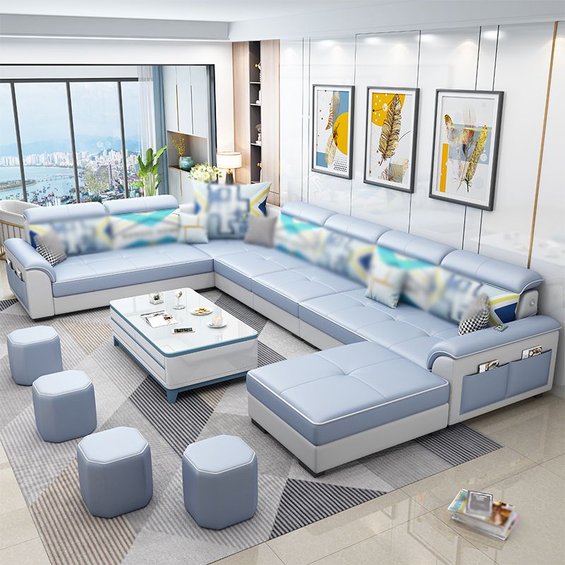 Square Arm Pillowed Back Cushions 6-Seater Faux Leather and Fabric Sectionals Sofas Clearhalo 'furn' 'furn_sectionals' 'Furniture' 'furniture_sectionals' 'kitchen' 'kitchen_sectionals' 'Living Room Furniture' 'Sectionals' 1200x1200_ddb392fd-b8a3-4c43-9b36-4824fd4e330c