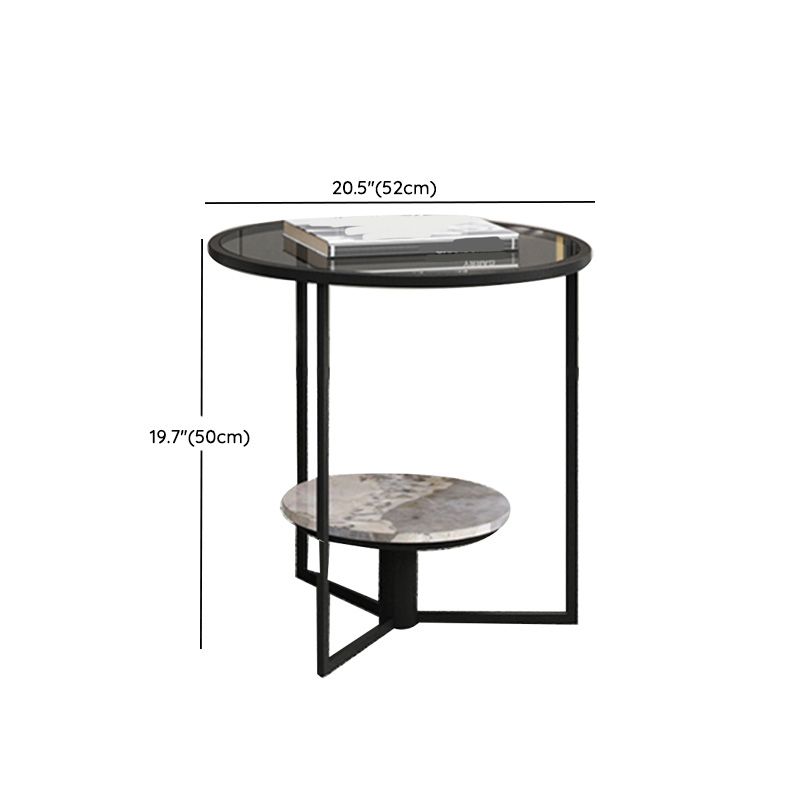 Contemporary Coffee Table Round Glass Top Cocktail Table with Storage Clearhalo 'Coffee & Accent Tables' 'Coffee Tables' 'coffee_tables' 'furn' 'furn_coffee_tables' 'Furniture' 'Living Room Furniture' 1200x1200_ddb6a40f-208c-462d-ad82-2ff4a1f55281