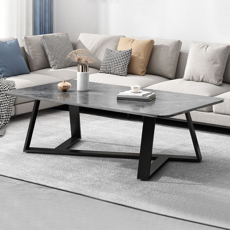 Glam Style Rectangular Slate Cocktail Table with Cross Legs Base Coffee Table