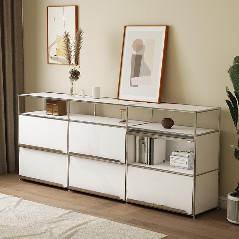 Contemporary Metal Sideboard with Drawers White Dining Buffet for Living Room Clearhalo 'buffet_sideboard' 'Buffets & Sideboards' 'furn' 'furn_buffet_sideboard' 'Furniture' 'Kitchen & Dining Furniture' 1200x1200_ddbb1bec-75dc-4838-a7d4-81d32ae8be59