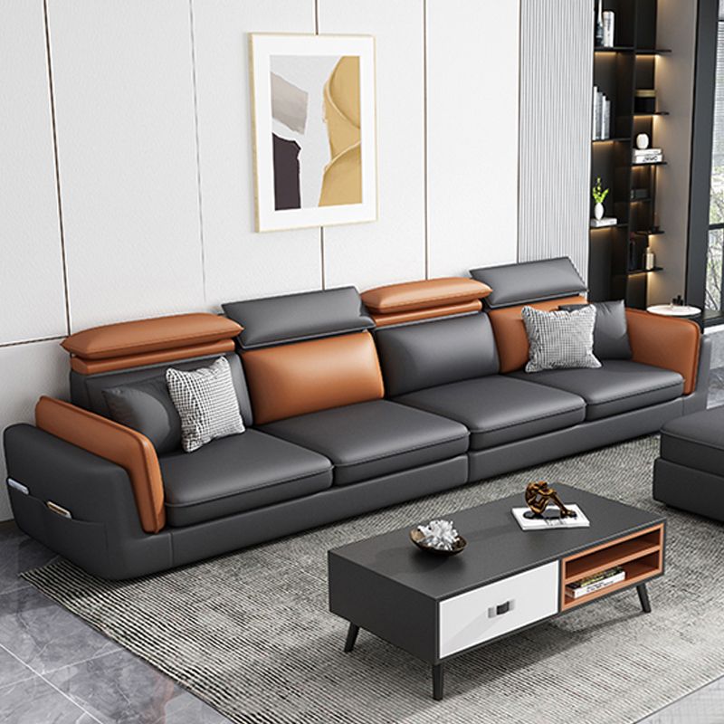 Faux Leather Square Arm Sofa/Sectional with Pillowed Back Cushions, Stain Resistan Clearhalo 'furn' 'furn_sectionals' 'Furniture' 'furniture_sectionals' 'kitchen' 'kitchen_sectionals' 'Living Room Furniture' 'Sectionals' 1200x1200_ddbd908c-0e72-4885-b006-3e1f728df9fe