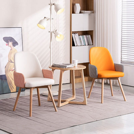 Modern Style Arm Chair Upholstered Dining Chair with Wooden Legs