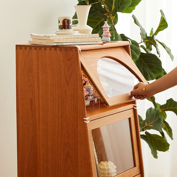 2 - Door and 1 - Drawer Solid Wood Chest 43.3" Tall Glass Paned Side Cabinet Clearhalo 'Cabinets & Chests' 'cabinets_chests' 'furn' 'furn_cabinets_chests' 'Furniture' 'Living Room Furniture' 1200x1200_ddc7b3a6-eb0b-47da-88f6-b29560f986b8