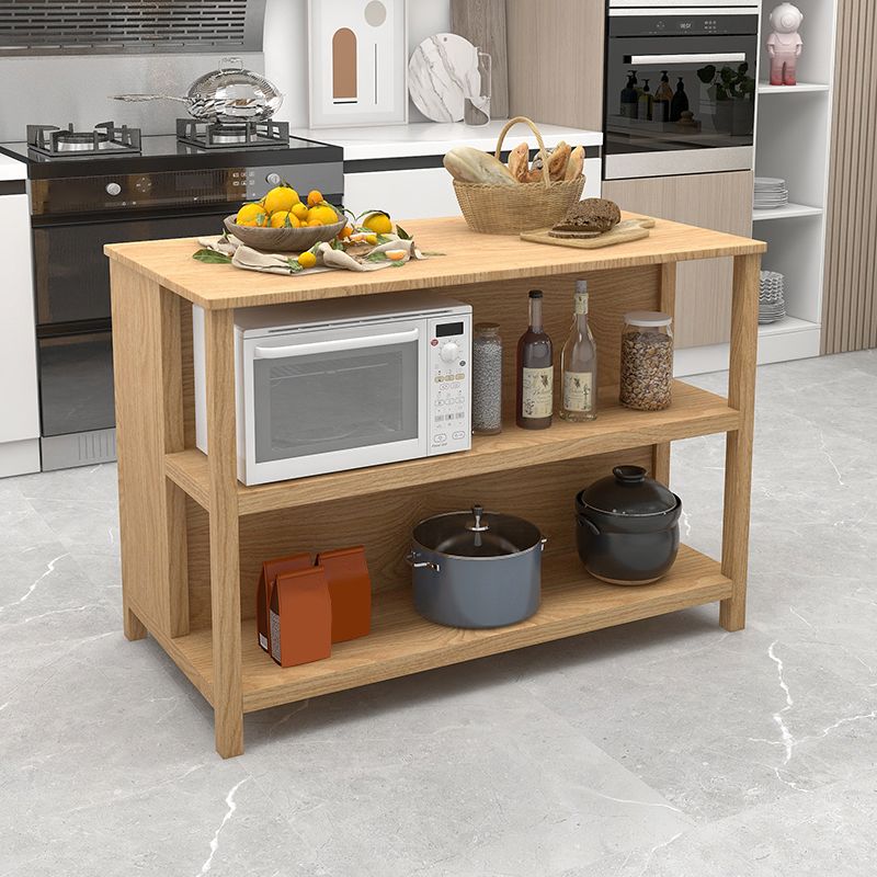 Traditional Stationary Kitchen Island Set Wood Rectangular Island Table for Home Use