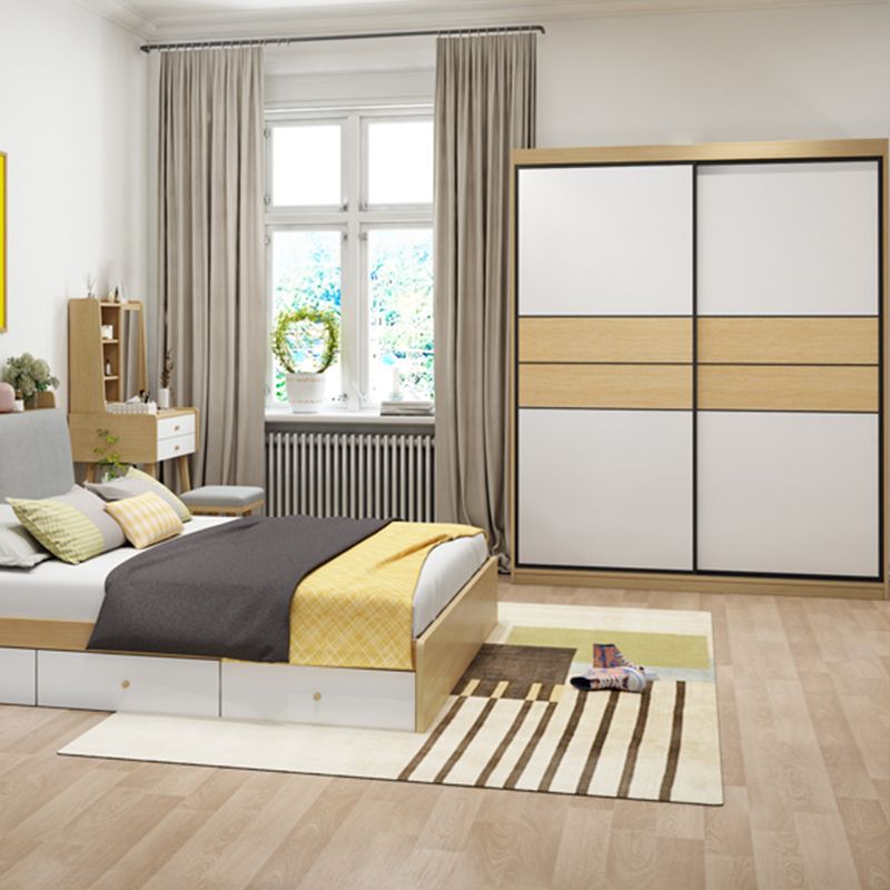 Wooden Wardrobe Armoire with Drawer Modern Wardrobe Closet - 63"L x 23.6"W x 82.9"H Clearhalo 'Armoires & Wardrobes' 'armoires_wardrobes' 'Bedroom Furniture' 'furn' 'furn_armoires_wardrobes' 'Furniture' 1200x1200_ddd745a2-6292-4a1c-ad85-b119d71c2d91