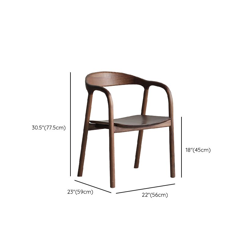 Sedia da pranzo a braccio posteriore in legno di noce interno contemporanea in marrone