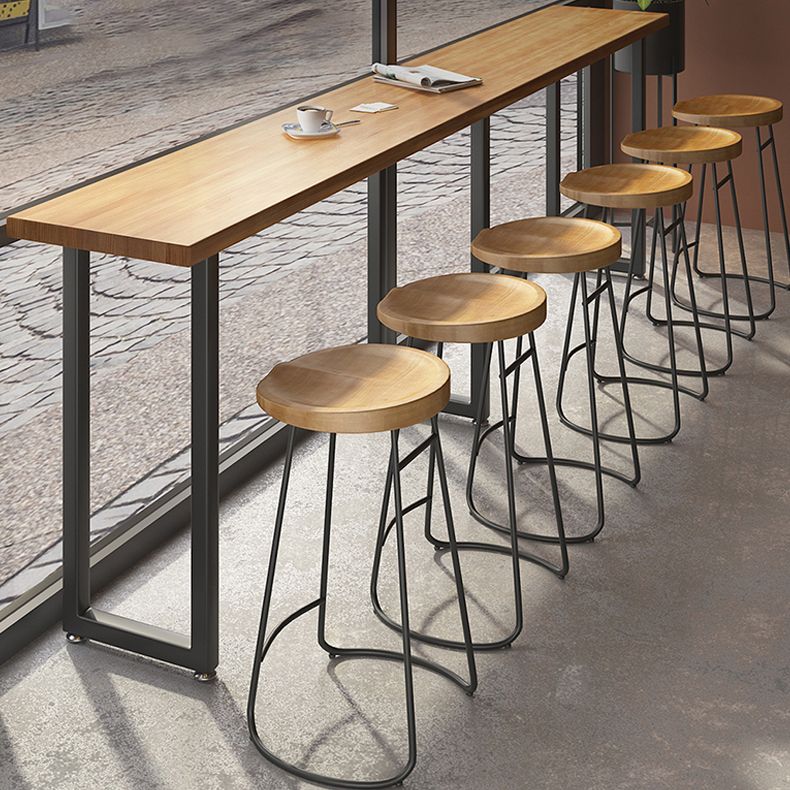 Light Brown Modern Style Bar Table Rectangular Wood Bar Bar with Metal Base, Only Table Clearhalo 'Bar Furniture' 'Bar Tables' 'bar_tables' 'furn' 'furn_bar_tables' 'Furniture' 'furniture_bar_tables' 'Kitchen & Dining Furniture' 1200x1200_ddda1765-802d-474b-8fc6-cdcdae05f83c