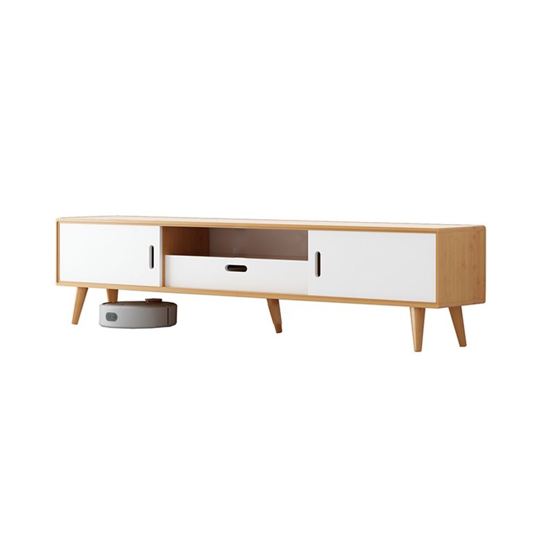 Moderne tv-standaard met 4 poten, massief houten tv-standaardconsole met verschuifbare opbergruimte