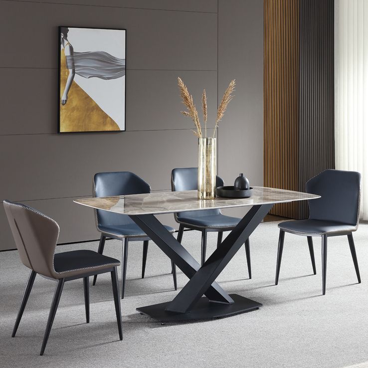 Minimalist Kitchen Gray Dining Table Sintered Stone Rectangle Dining Table with Pedestal Base Clearhalo ' dining_table' 'Dining Tables & Seating' 'Dining Tables' 'furn' 'furn_dining_table' 'Furniture' 'furniture_dining_table' 'Kitchen & Dining Furniture' 'kitchen&dining_furn' 'kitchen' 'kitchen_dining_table' 1200x1200_dde09927-34a7-4ea1-805b-97f1664ec4fa