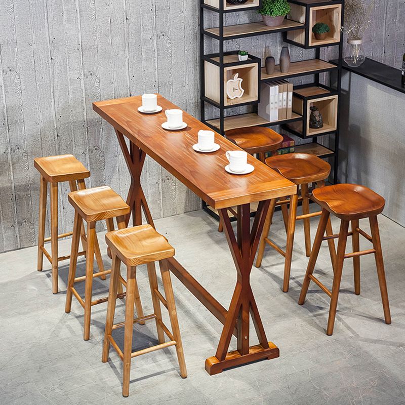 Brown Solid Wood Top Bar Table for Small Places Contemporary Pub Table with Trestle Clearhalo 'Bar Furniture' 'Bar Tables' 'bar_tables' 'furn' 'furn_bar_tables' 'Furniture' 'Kitchen & Dining Furniture' 1200x1200_dde17a37-f5e9-4468-b725-34bff26d679c