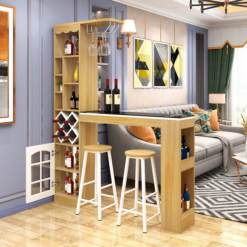 3 piezas Conjunto de pub de madera interior rectangular contemporánea con mesa de vidrio