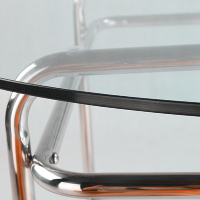 Modern Glass Round Side Table 27.5"/31.5" Wide Metal Sled End Table