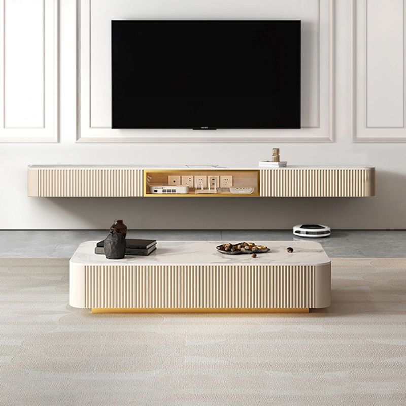 Glam Stone TV Media Stand Enclosed Storage White TV Stand for Living Room Clearhalo 'furn' 'furn_tv_stands_entertainment_centers' 'Furniture' 'Living Room Furniture' 'TV Stands & Entertainment Centers' 'TV Stands & Media Storage Furniture' 'tv_stands_entertainment_centers' 1200x1200_dde9ff5a-f4be-4a76-ae59-3f688c06b6d7