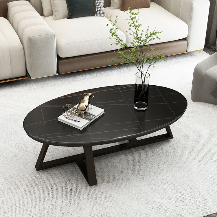 17.7" Tall Iron Cross Legs Cocktail Table Oval Slate Top Coffee Table Clearhalo 'Coffee & Accent Tables' 'Coffee Tables' 'coffee_tables' 'furn' 'furn_coffee_tables' 'Furniture' 'Living Room Furniture' 1200x1200_ddf69151-2646-4f61-ae33-cd4abeaf44c6