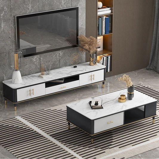 Massicello TV in pietra bianco TV lussuoso console TV-shelf-shelf-shelf con armadi