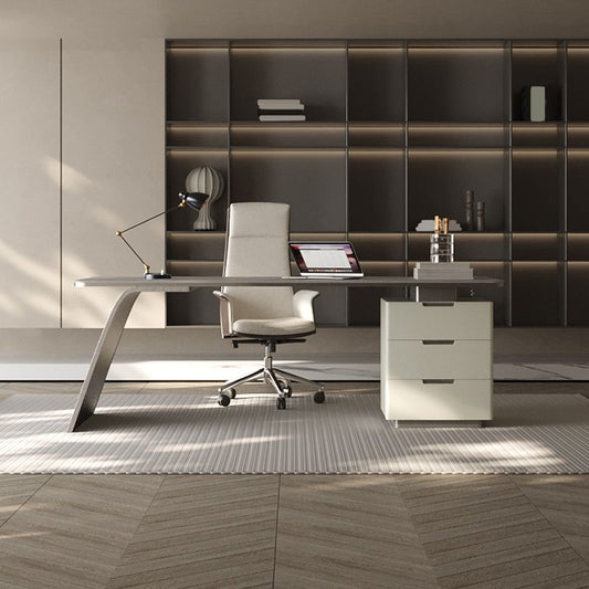 Modern Stone Office Desk Rectangular Shape Task Desks with Drawers in White