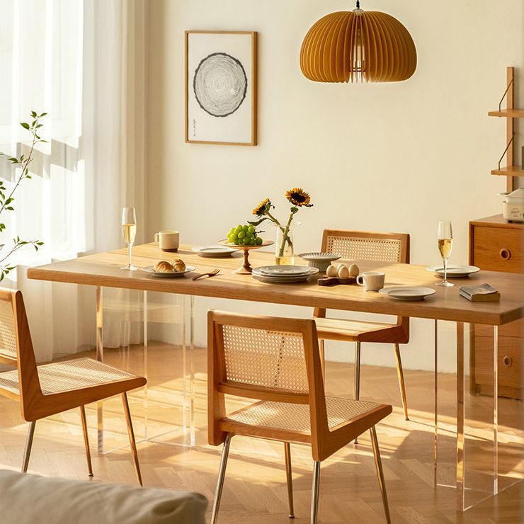 アクリル二重台座のベースを備えた天然の堅い木のダイニングテーブルモダンな屋内家具