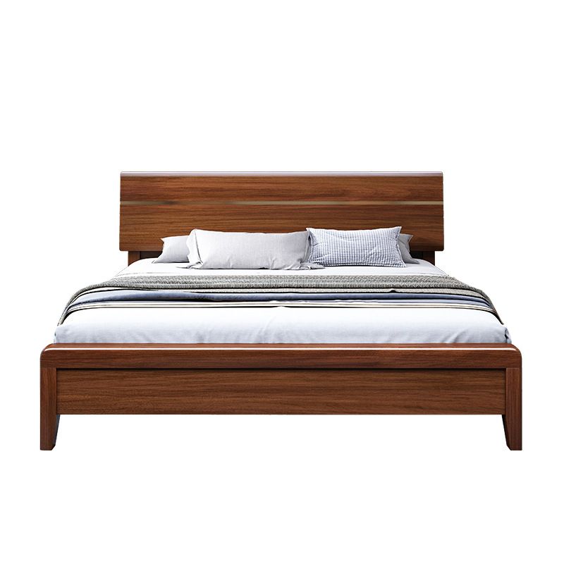 Mid-Century Modern Standard Bed Walnut Espresso Bed Frame With Custom Gold Legs Clearhalo 'Bedroom Furniture' 'Beds' 'furn' 'furn_beds' 'Furniture' 1200x1200_de00d962-bf09-4838-b70f-2adaca64ce19