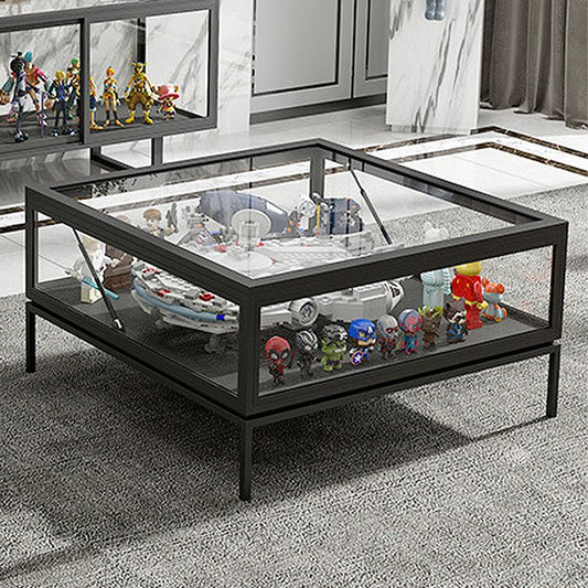 4 Legs Base Design Black/white Tempered Glass Top Iron Base Square Coffee Table Clearhalo 'Coffee & Accent Tables' 'Coffee Tables' 'coffee_tables' 'furn' 'furn_coffee_tables' 'Furniture' 'furniture_coffee_tables' 'Living Room Furniture' 1200x1200_de02f959-17c5-4a87-8e68-04d07e109633