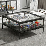 4 Legs Base Design Black/white Tempered Glass Top Iron Base Square Coffee Table Clearhalo 'Coffee & Accent Tables' 'Coffee Tables' 'coffee_tables' 'furn' 'furn_coffee_tables' 'Furniture' 'furniture_coffee_tables' 'Living Room Furniture' 1200x1200_de02f959-17c5-4a87-8e68-04d07e109633