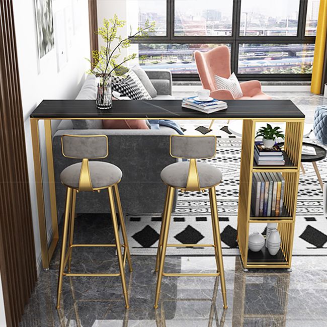 Glam Marble Counter Table with Rectangle Table Top Double Pedestal Table - 42" H Clearhalo 'Bar Furniture' 'Bar Tables' 'bar_tables' 'furn' 'furn_bar_tables' 'Furniture' 'furniture_bar_tables' 'Kitchen & Dining Furniture' 1200x1200_de045f17-9b5c-4ec2-b8ba-c6f981a4d880
