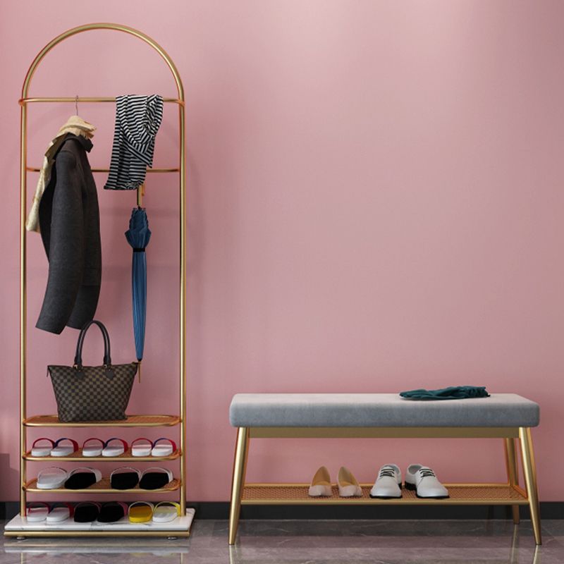 Banc d'entrée moderne banc de siège en métal rembourré avec rangement de chaussures