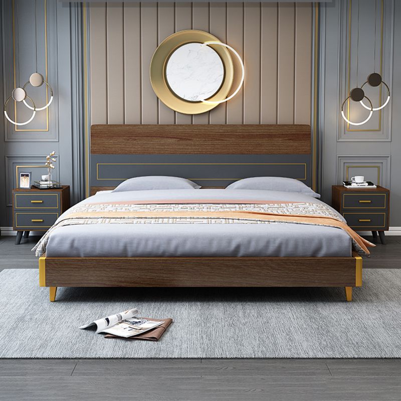 Espresso Panel Bed Mid-Century Modern Standard Bed with Headboard Clearhalo 'Bedroom Furniture' 'Beds' 'furn' 'furn_beds' 'Furniture' 1200x1200_de0546bb-4c3d-4067-9777-82fc89f48f60