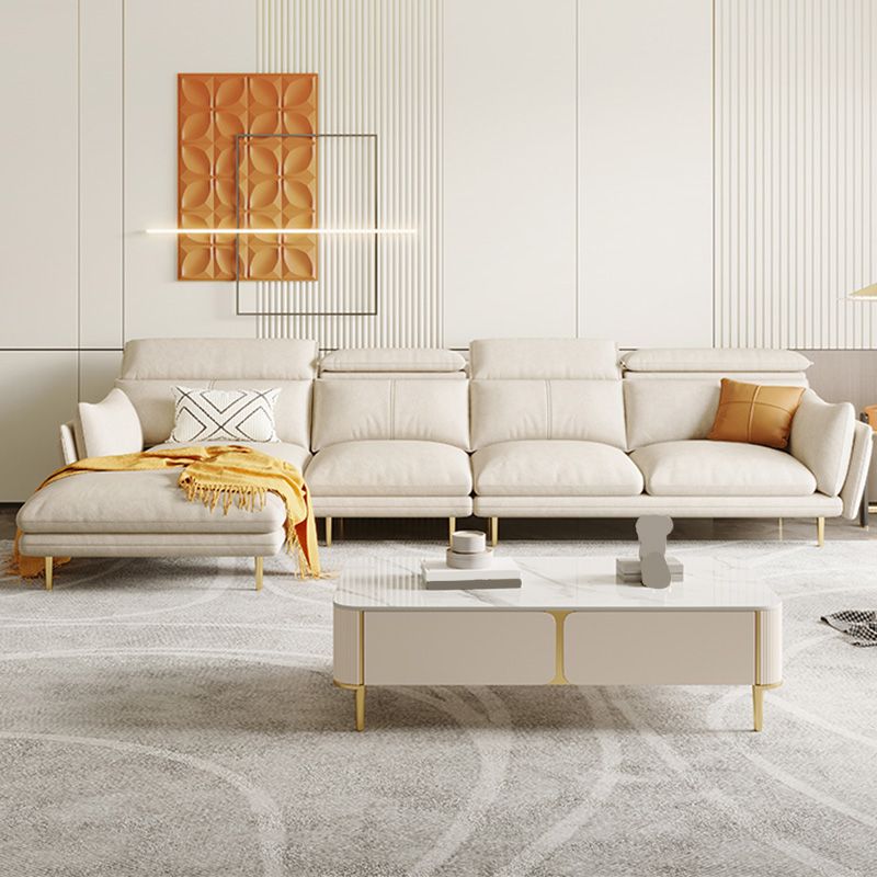 Crème faux lederen bank/sectionele met opbergzak verstelbare bank voor woonkamer