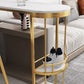 White Stone Glam Indoor Bar Dining Table Iron Double Pedestal Bistro Table with Wine Rack Clearhalo 'Bar Furniture' 'Bar Tables' 'bar_tables' 'furn' 'furn_bar_tables' 'Furniture' 'furniture_bar_tables' 'Kitchen & Dining Furniture' 'kitchen&dining_furn' 'kitchen' 1200x1200_de072551-ce62-4e27-a1b7-18c9c83f0e24