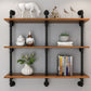 Metal and Wooden Floating Shelf Modern Natural Wall Mounted Bookshelf for Study Room