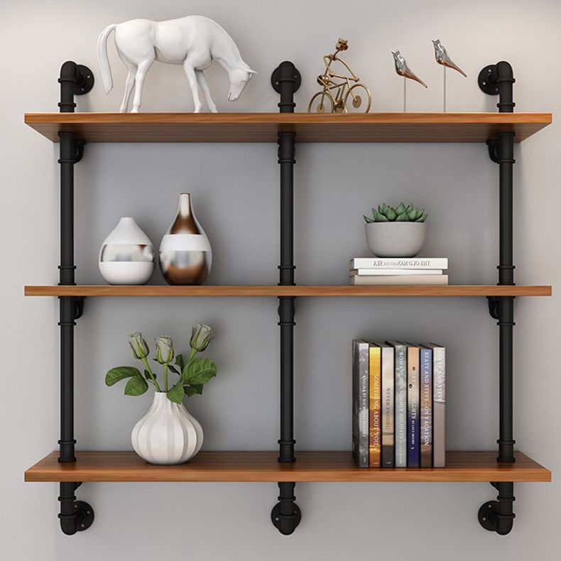 Metal and Wooden Floating Shelf Modern Natural Wall Mounted Bookshelf for Study Room