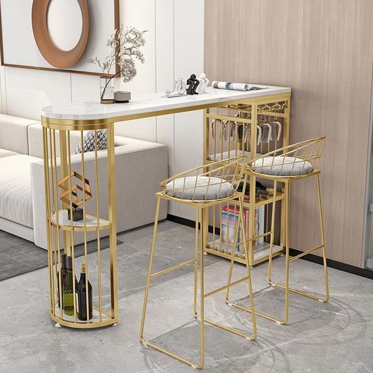 Glam White Marble Bar Table with Specialty Table Top Double Pedestal Table - 42" H Clearhalo 'Bar Furniture' 'Bar Tables' 'bar_tables' 'furn' 'furn_bar_tables' 'Furniture' 'furniture_bar_tables' 'Kitchen & Dining Furniture' 1200x1200_de0ce580-226b-4e23-ab5a-63537a74bdff