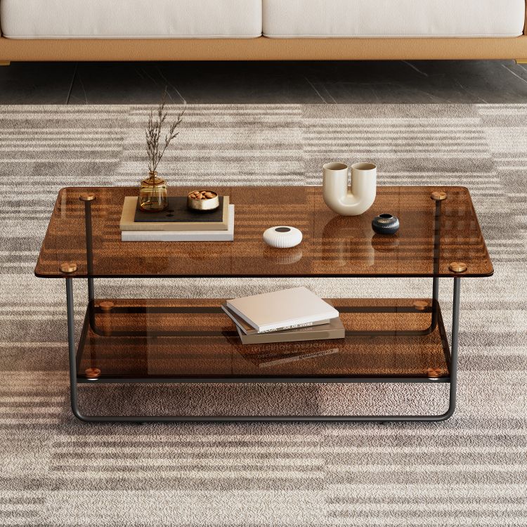 Table basse en verre rectangulaire moderne 17,7" Table de cocktail à base de traîneau en métal de H