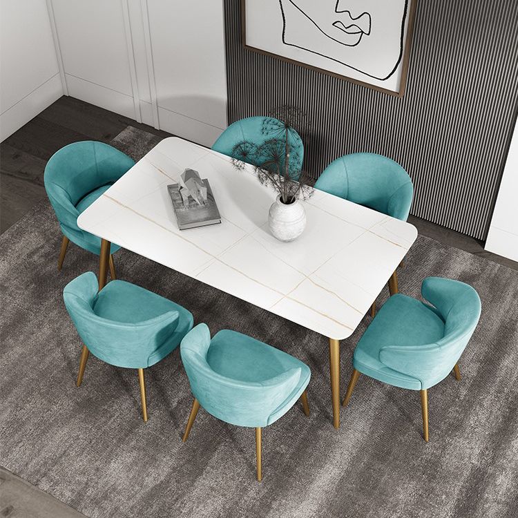 Glam Iron Dinette Set 1/4/7 Pieces Rectangle Dining Table Set with Sintered Stone Top