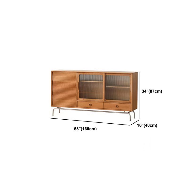 Brown Pine Wood Sideboard Modern Kitchen Dining Buffet with Doors and Drawers Clearhalo 'buffet_sideboard' 'Buffets & Sideboards' 'furn' 'furn_buffet_sideboard' 'Furniture' 'Kitchen & Dining Furniture' 1200x1200_de11755b-4d02-4978-9e7e-803def191dc5