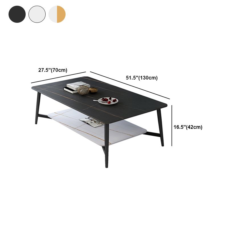 Glam 4 Legs 1 Coffee Table Slate Rectangle Cocktail Table with Shelf