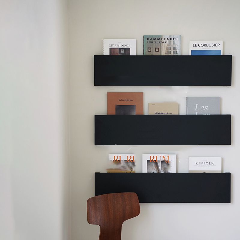 Stedelijke muur eenheid metalen boekenplank zwarte plank boekenkast voor woonkamer