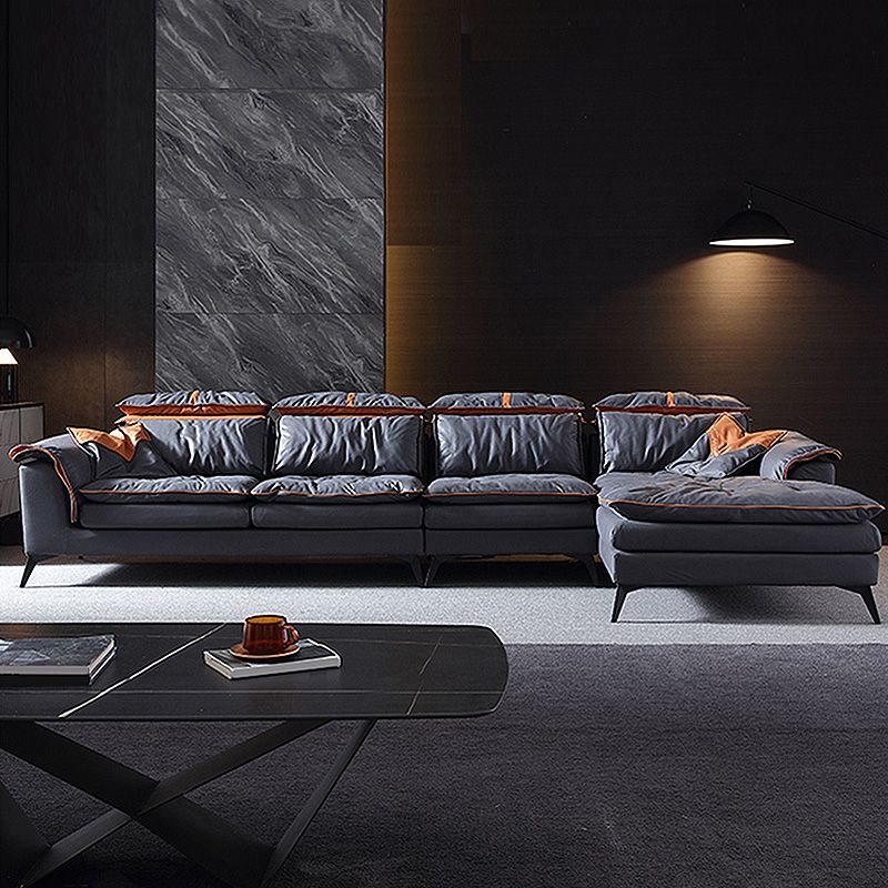 Pillow Top Arm Sectionals 26.22"High Faux Leather Cushion Back Sofa, Black Clearhalo 'furn' 'furn_sectionals' 'Furniture' 'furniture_sectionals' 'Living Room Furniture' 'Sectionals' 1200x1200_de24226b-3425-4059-ab4b-9849c1b26e1a