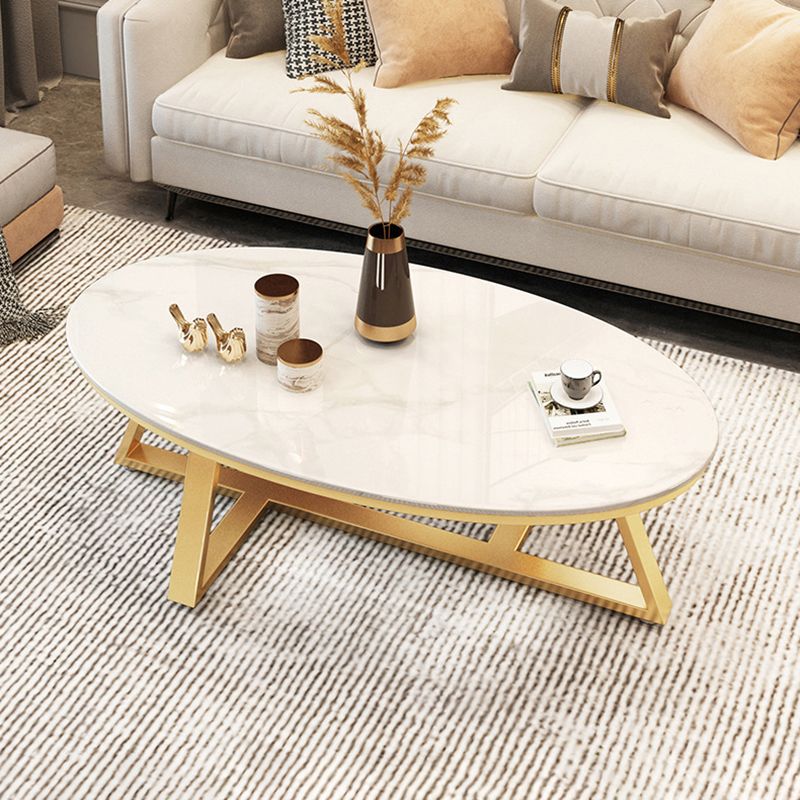 Cross Legs Coffee Table with Stone Oval Top and Iron Base Cocktail Table Clearhalo 'Coffee & Accent Tables' 'Coffee Tables' 'coffee_tables' 'furn' 'furn_coffee_tables' 'Furniture' 'Living Room Furniture' 1200x1200_de253cd0-2242-4d82-8ac4-198699e4437d