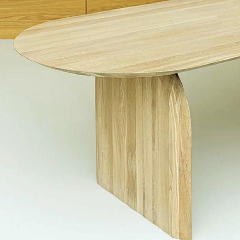 Mesa de comedor de madera maciza ovalada muebles naturales modernos con pedestal doble para oficina