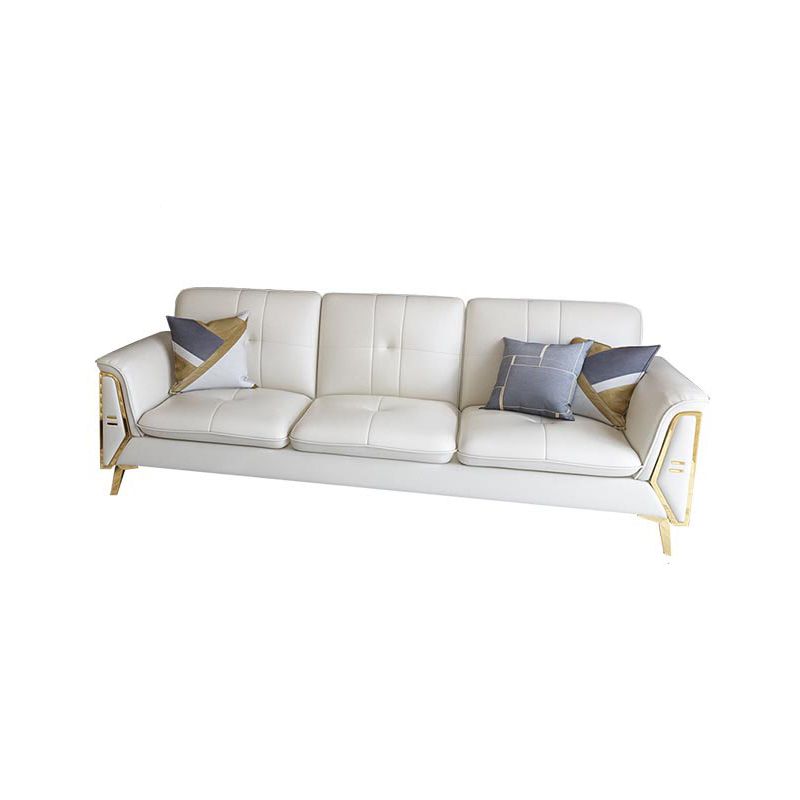 Contemporary Genuine Leather Cushions Sofa 36.61"High Pillow Top Arm Sofa,White Clearhalo 'furn' 'furn_sectionals' 'Furniture' 'furniture_sectionals' 'kitchen' 'kitchen_sectionals' 'Living Room Furniture' 'Sectionals' 1200x1200_de2b3012-9fef-4b42-a469-9033e9ac7359