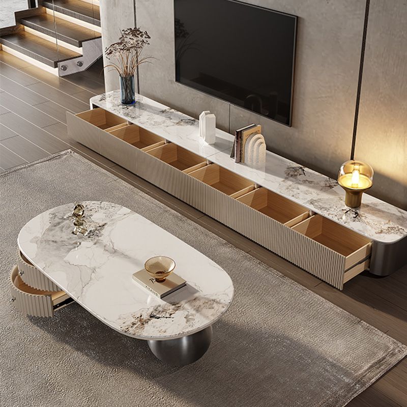 No Distressing Slate Coffee Table Oval Single Coffee Table with 2 Drawers Clearhalo 'Coffee & Accent Tables' 'Coffee Tables' 'coffee_tables' 'furn' 'furn_coffee_tables' 'Furniture' 'Living Room Furniture' 1200x1200_de2cbac6-8372-41b9-b4fd-4f0ad9bf44db