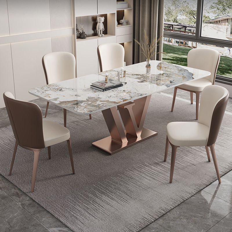 Nordic Glam Rectangle Sintered Stone Table Set 1/2/5/6 Pieces Dining Set Clearhalo 'Dining Room Sets' 'Dining Tables & Seating' 'dining_room_set' 'furn' 'furn_dining_room_set' 'Furniture' 'Kitchen & Dining Furniture' 1200x1200_de2d0aef-5ca3-499d-85ed-17a5fd88eac3